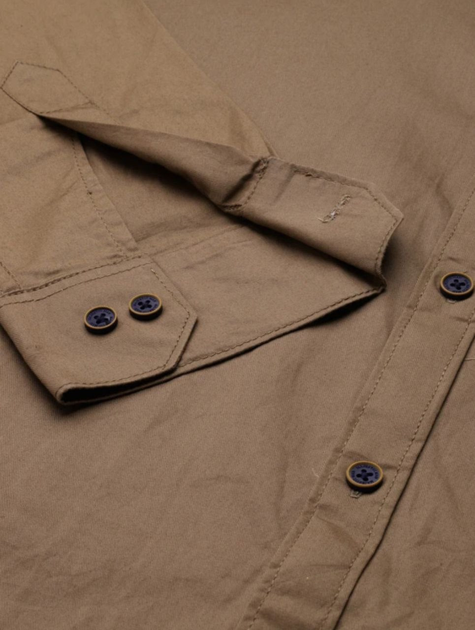 Classic Earth Tone Full Sleeve Button-Down Shirt for Men, Featuring a Comfortable Cotton Blend and Rolled Sleeves
