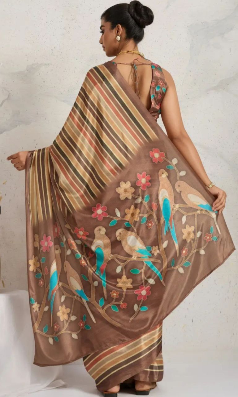 Elegant Digital Print Satin Silk Saree for Women