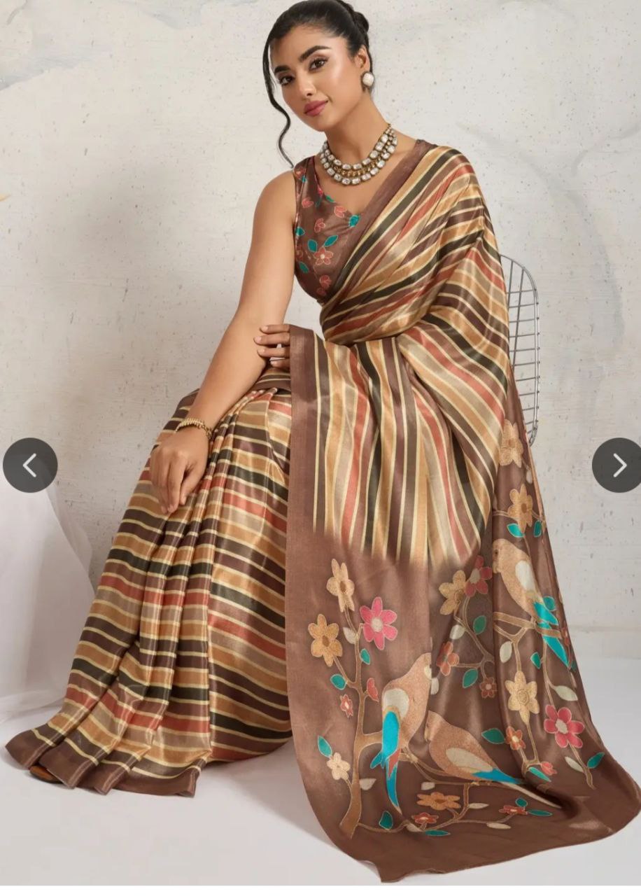 Elegant Digital Print Satin Silk Saree for Women