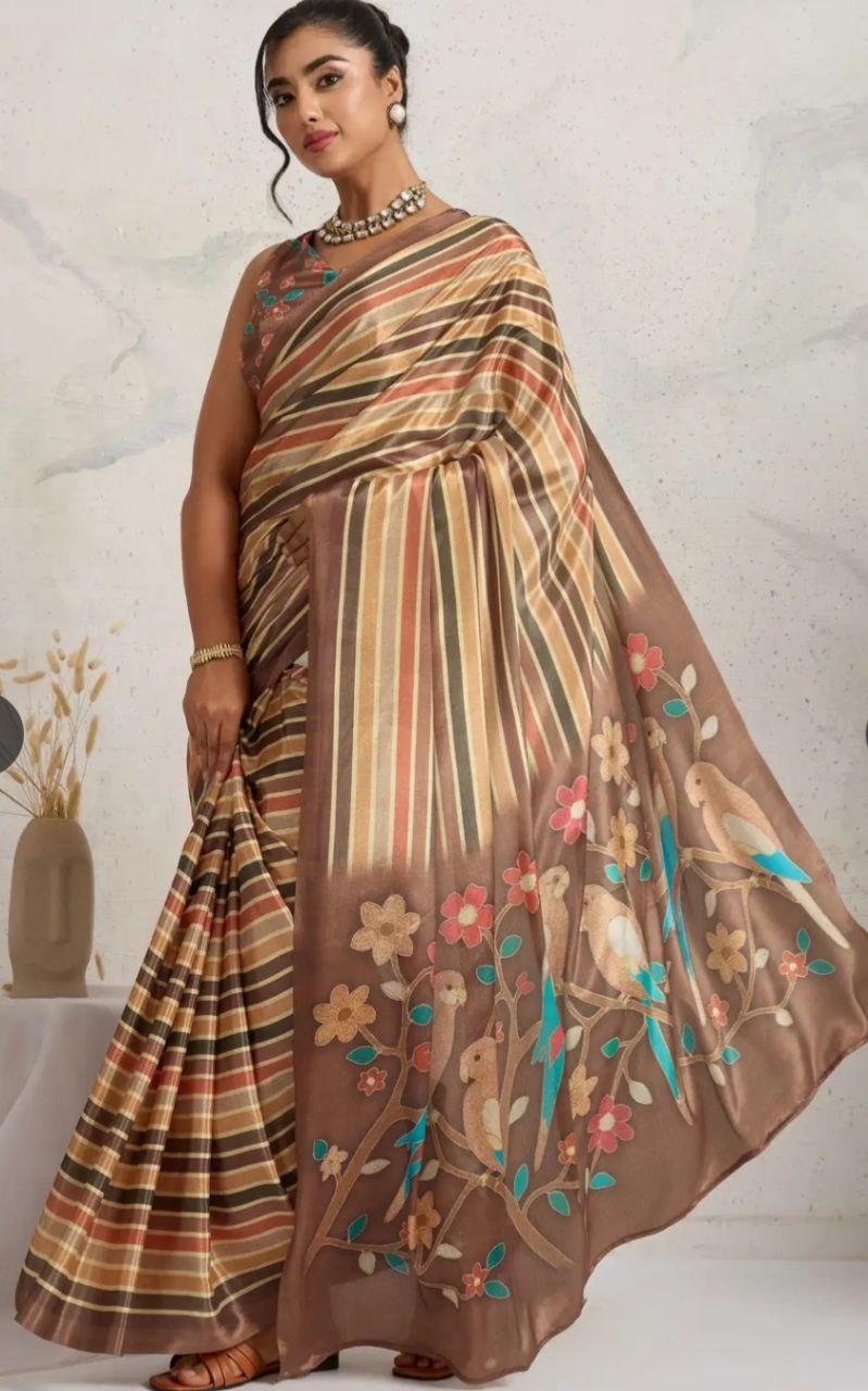 Elegant Digital Print Satin Silk Saree for Women