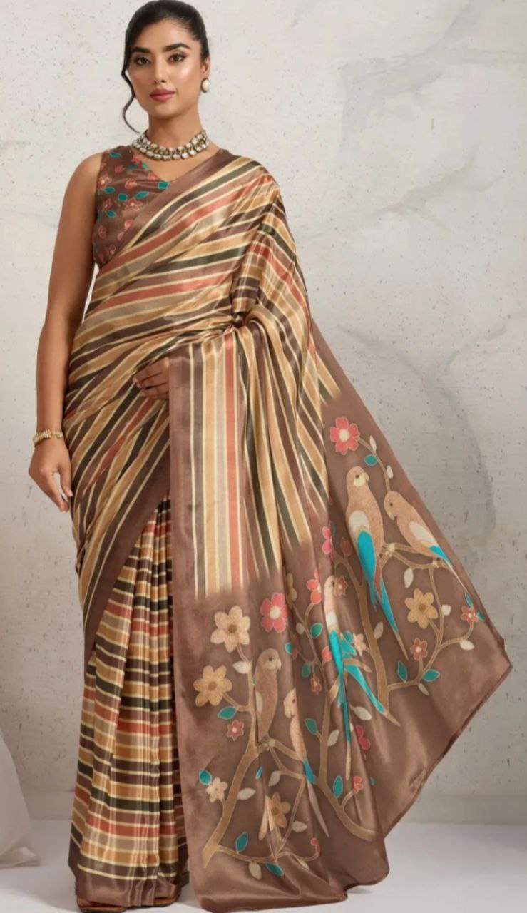 Elegant Digital Print Satin Silk Saree for Women