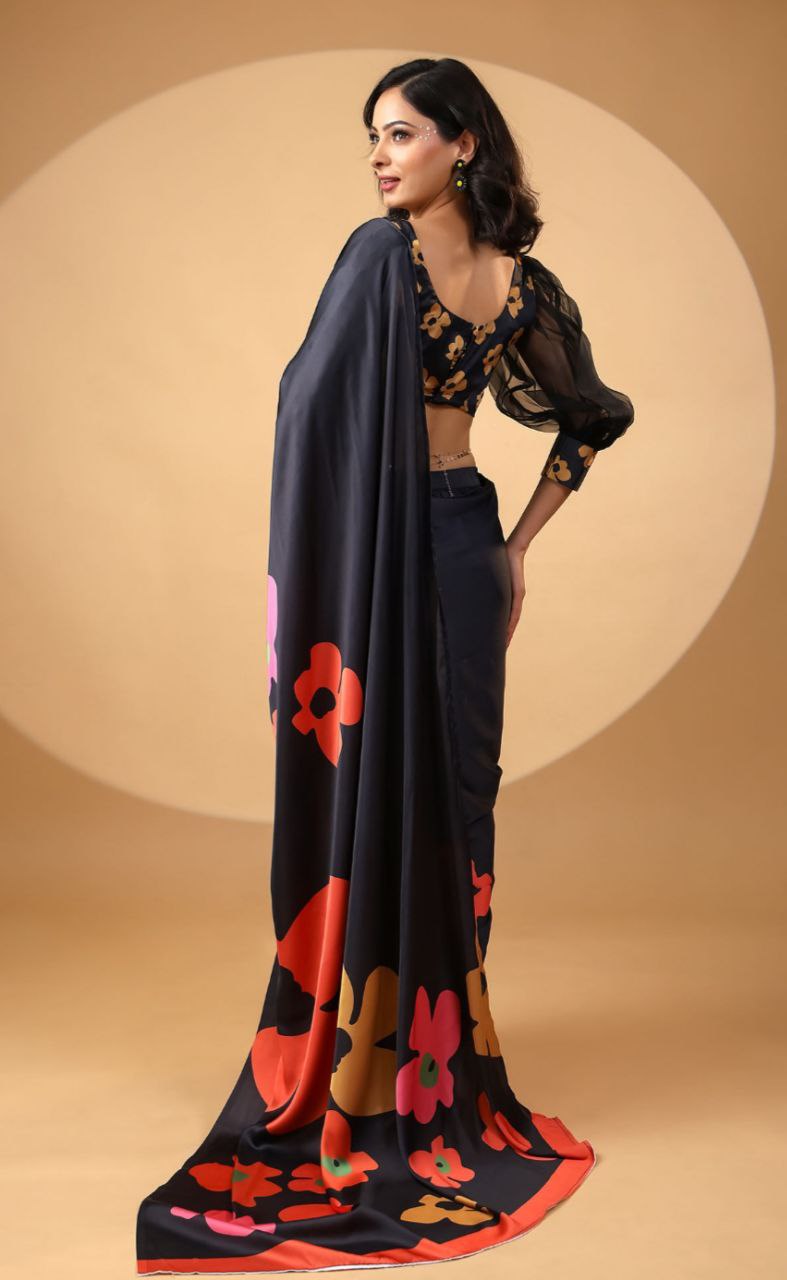 Lightweight Satin Silk Saree with Modern Digital Designs