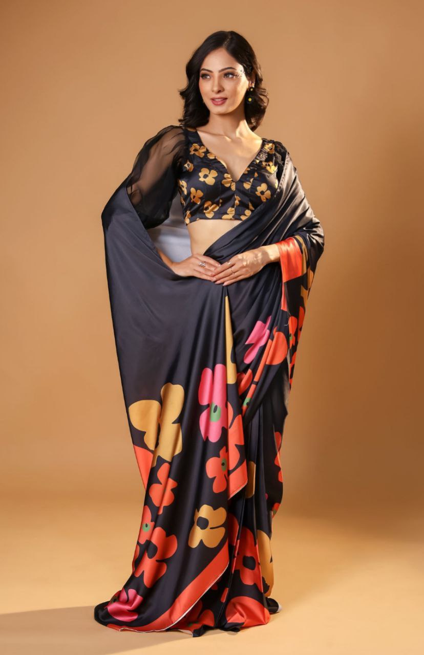 Lightweight Satin Silk Saree with Modern Digital Designs