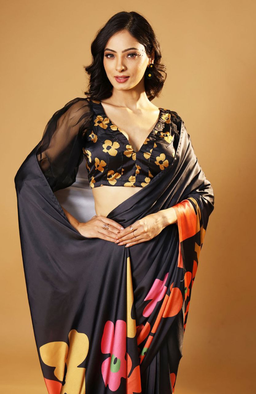 Lightweight Satin Silk Saree with Modern Digital Designs