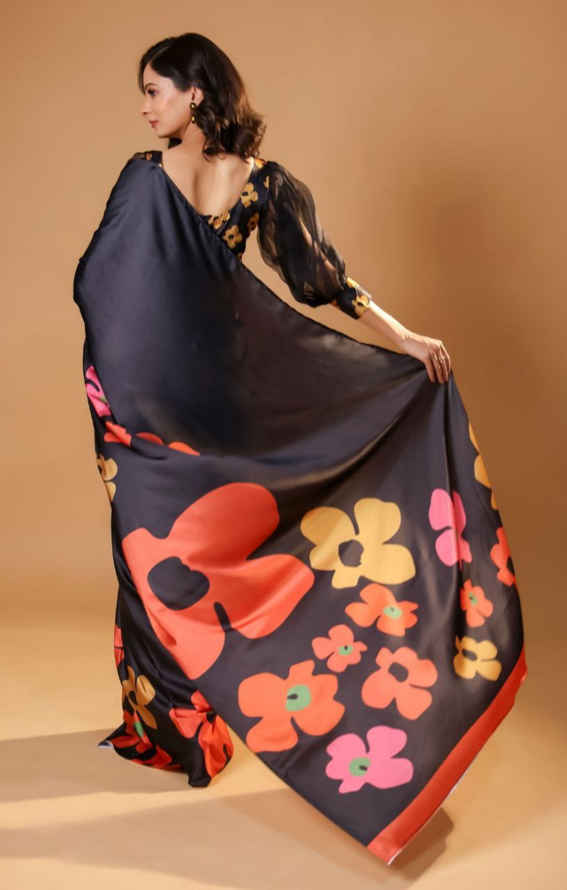 Lightweight Satin Silk Saree with Modern Digital Designs