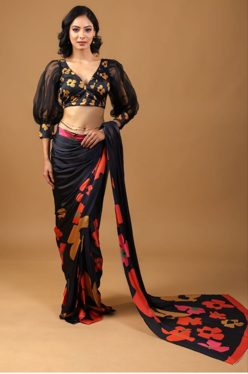 Lightweight Satin Silk Saree with Modern Digital Designs