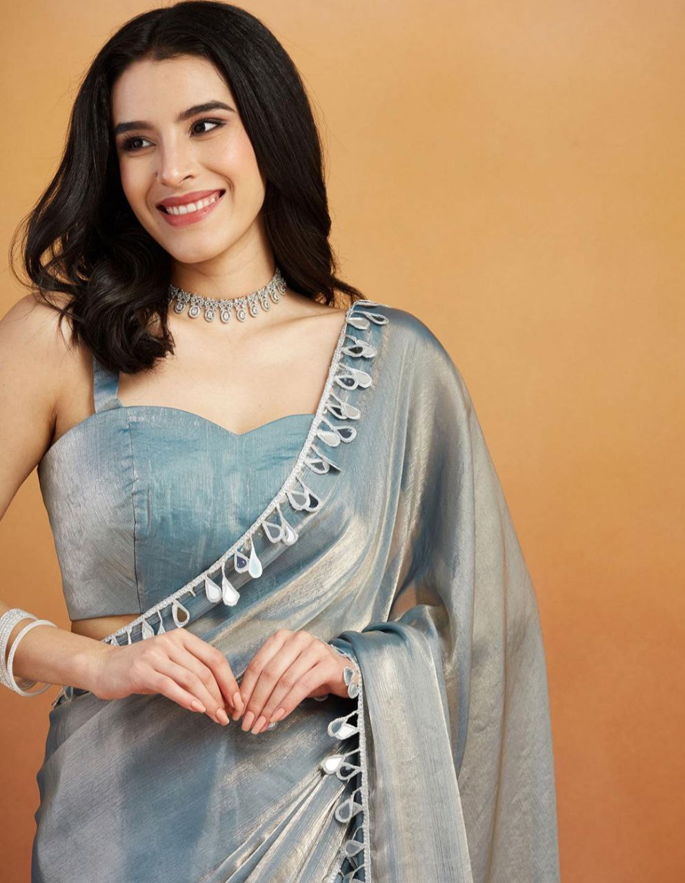 Pink Satin Silk Saree with Minimal Mirror Work – Party & Daily Wear k-27 mirror work grey