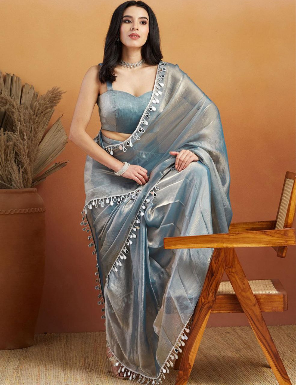 Pink Satin Silk Saree with Minimal Mirror Work – Party & Daily Wear k-27 mirror work grey